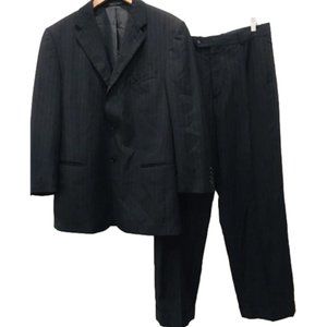 Pierre Cardin Men's 100% Wool Pin Striped Black Suit 42R 2 Piece